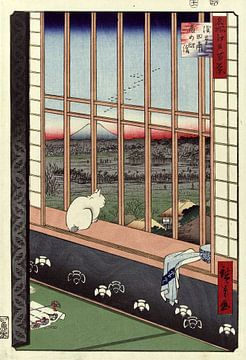 Tempelstoet te Torinomachi in de rijstvelden van Asakusa, Hiroshige 