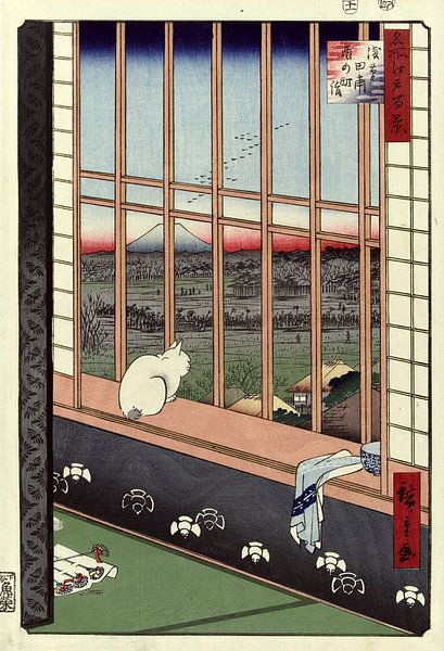 Tempelzug in Torinomachi in den Reisfeldern von Asakusa, Hiroshige von 1000 Schilderijen