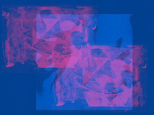 Modern abstract minimalistisch schilderij in neonroze en blauw