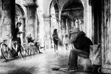 Straatfotografie Pisa -Mondharmonicaspeler van Frank Andree