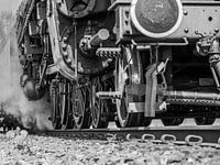 stoom locomotief detail in zwartwit