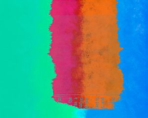Moderne abstrakte Kunst: Collage grün, dunkelrosa, orange und blau. Serie: Neon