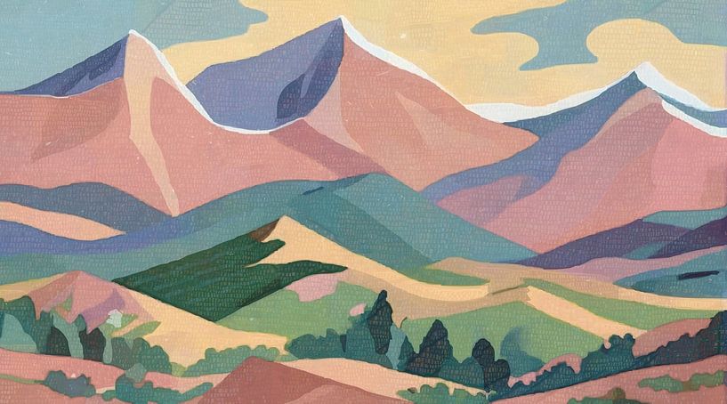 Abstract mountain landscape in pastel colours by Anna Marie de Klerk