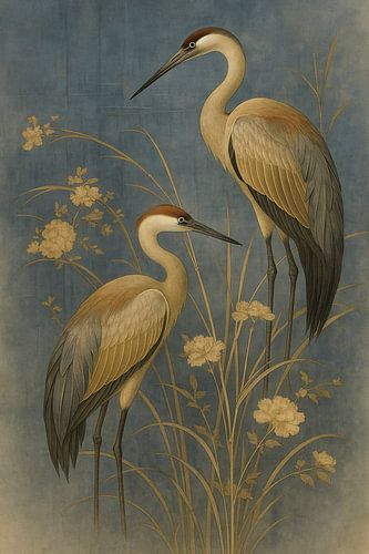 Reigers in Stilte | Botanische Kunst in Japanse Stijl