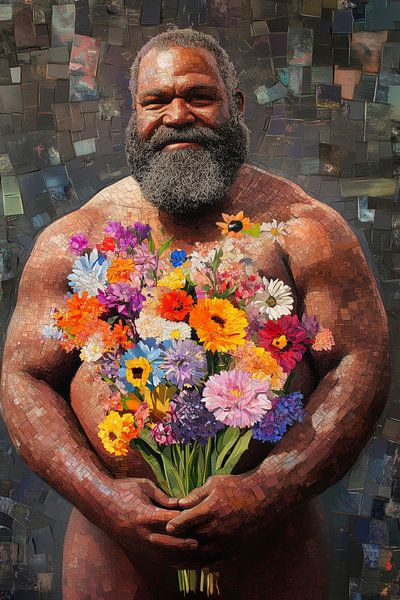 Starker Mann mit Blumen von BEARpictureart