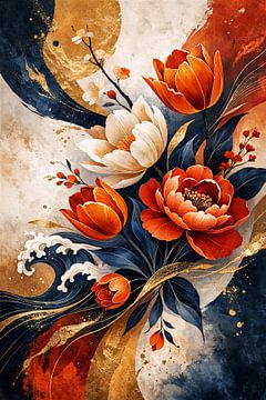 Golden Wave Peonies I by Dodik Hariyono