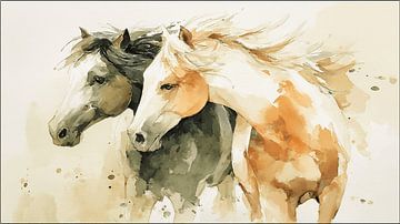 Tanz der freien Pferde im Morgennebel