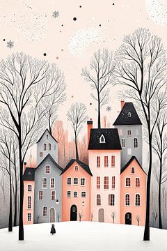 Stedelijk Winterlandschap in Pastel no.2 van Studio BB