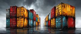 Bunte Container im Regen von Jonas Weinitschke