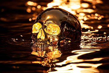Golden skull in reflecting water by Art & Soul Creations