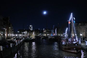 Nachtgezicht Wolwevershaven Dordrecht van Pascal Muller