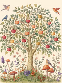 Betoverde appelboom met vogels en paddenstoelen van Gentle Echoes