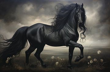 Zwart paard lange manen van Ellen Reografie