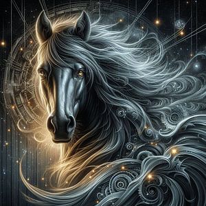 Cheval avec éléments steampunk en gris et noir