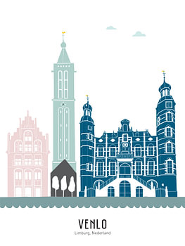 Skyline-Illustration der Stadt Venlo in Farbe