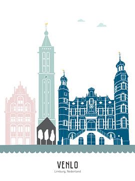 Skyline illustratie stad Venlo in kleur van Mevrouw Emmer