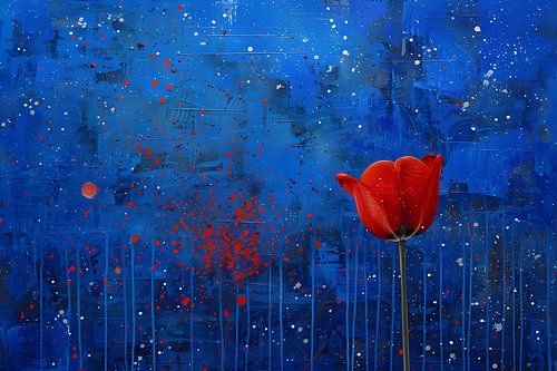 Abstracte tulp tegen dynamische blauwe achtergrond