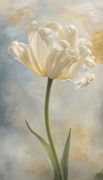 Ethereal Bloom A Painterly Portrait of White Tulip Serenity by Abdelaziz Elachaary