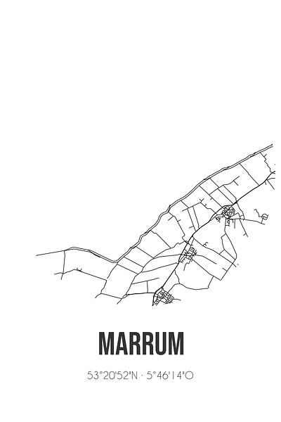 Marrum (Fryslan) | Landkaart | Zwart-wit van Stad & Wand