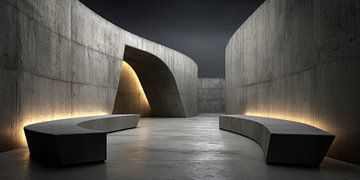 Symmetrische betonnen kamer met lichtaccent van Klaus Tesching - Art-AI