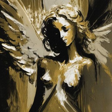 Half-abstracte engel in wit en goud van Dina Dankers