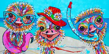 Ostriches ready to swim by Happy Paintings