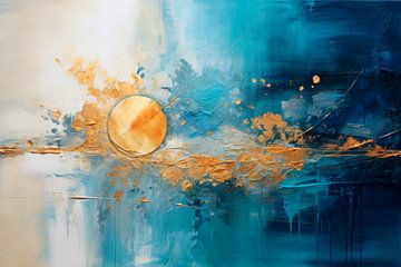 Abstract, blauw, wit en goud - 1 van Joriali Abstract