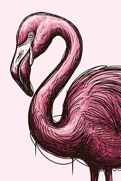 Moderne flamingo lijntekening kunst van Art & Soul Creations