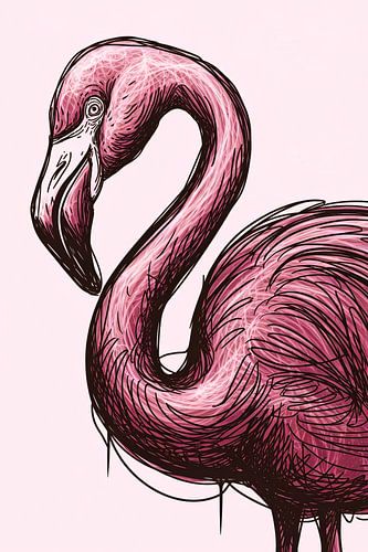 Moderne flamingo lijntekening kunst