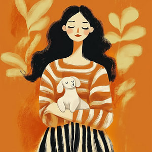 Frau mit Hund | Moderne illustrative Kunst voller Liebe und Verbundenheit