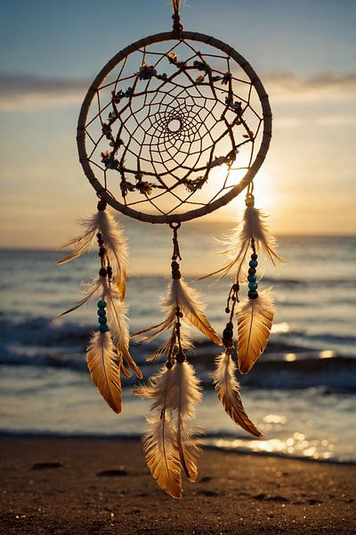Dreamcatcher on the beach at sunset by Jan Bouma