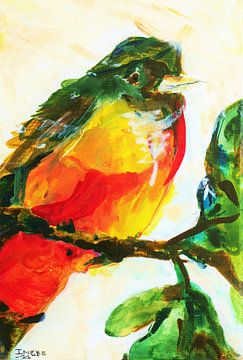 Robin on a branch. by Ineke de Rijk