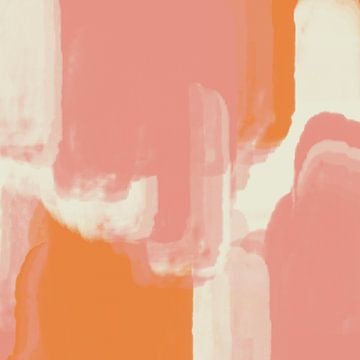 Abstracte kunst in neon- en pastelkleuren. Zalm, roze, wit nr. 4 van Dina Dankers