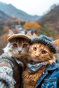 Katzen-Selfie an der Großen Mauer - lustige Katzen von Felix Brönnimann