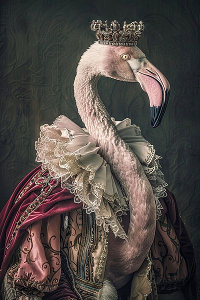 Flamingo - Baroque animal portrait with crown by Poster Art Shop