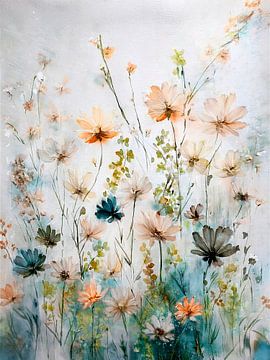 Het wordt zomer! Sereen schilderij met wilde bloemen in het gras van Studio Pieternel