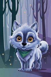 Niedlicher Wolf in einem magischen Wald von Art & Soul Creations
