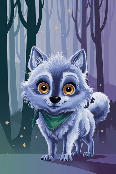 Cute wolf in a magical forest by Art & Soul Creations