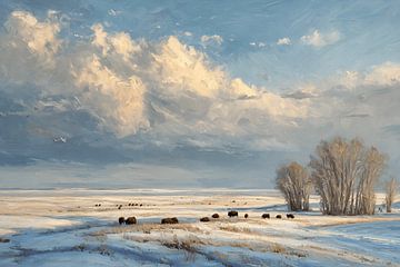 Winterlandschaft mit ruhender Herde von NJ Midnight Studio