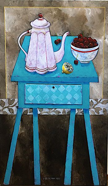 Still life with crazy blue table by Eveline van Rooy