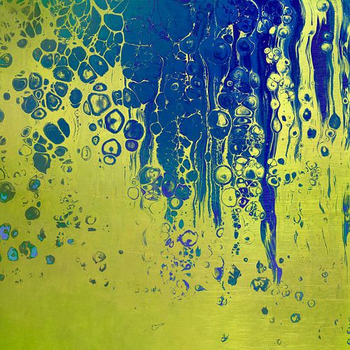 Modern Abstract: Mixed media in blauw op geel koper