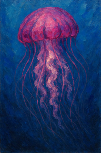 Roze kompaskwal in de oceaan (AI) (kwal, kwallen, duiken, zeeleven, blauw water)