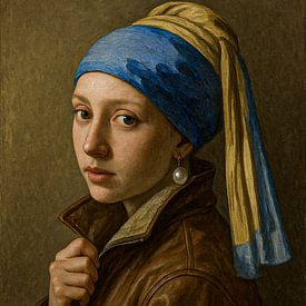 Stoer Meisje met de Parel Modern Portret van Ainoeska