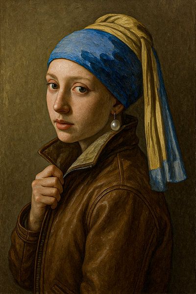 Tough Girl with a Pearl Earring Modernes Porträt von Ainoeska