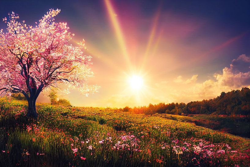 bloeiende kersenbomen in de lente Illustratie van Animaflora PicsStock