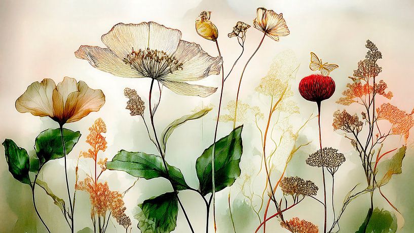 Botanical illustration: Fragile and dreamy field of flowers by Studio Pieternel