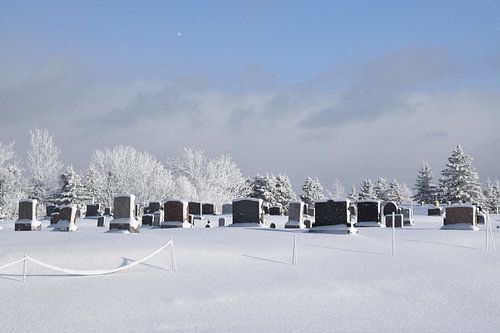De dorpsbegraafplaats in de winter