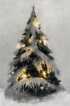 Kerstboom onder sneeuw van Treechild