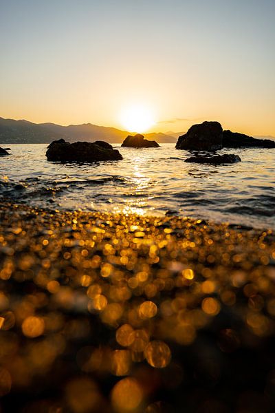 a sparkling beach by the sea at sunrise by Leo Schindzielorz