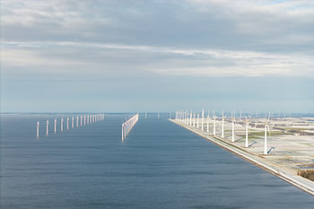 Windmills in a winter landscape